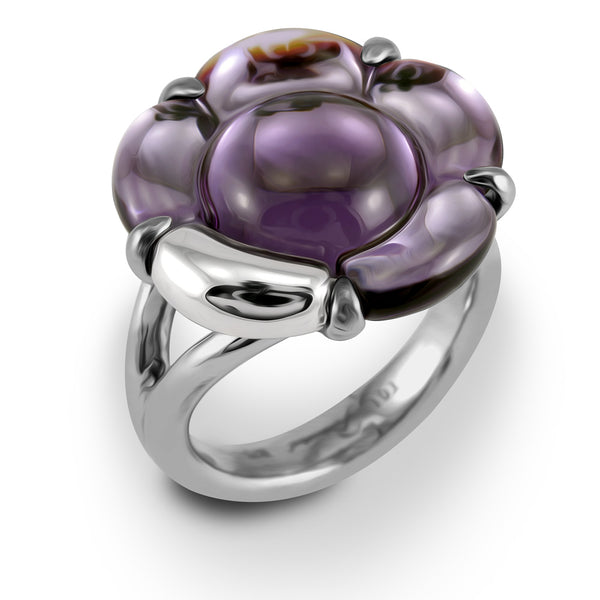 Baccarat Silver B-Flower Silver and Purple Crystal Ring 2806555