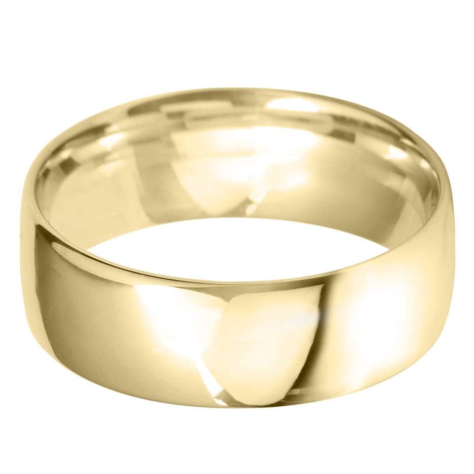 18ct Yellow Gold 8mm Medium Court Wedding Ring Side Closeup