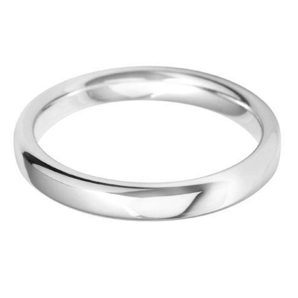 18ct White Gold 3mm Heavy Court Wedding Ring Side Closeup