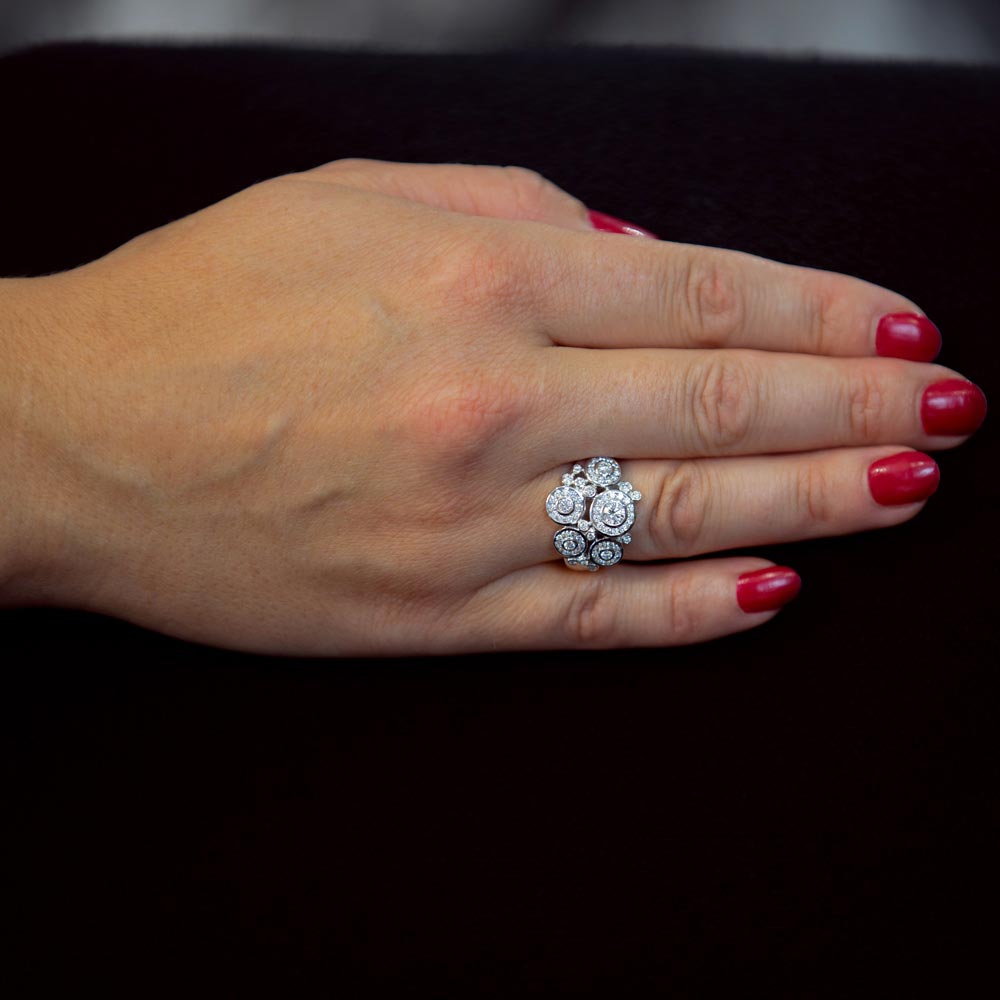 18ct White Gold 1.12ct Round Brilliant Cut Diamond Bubble Halo Ring