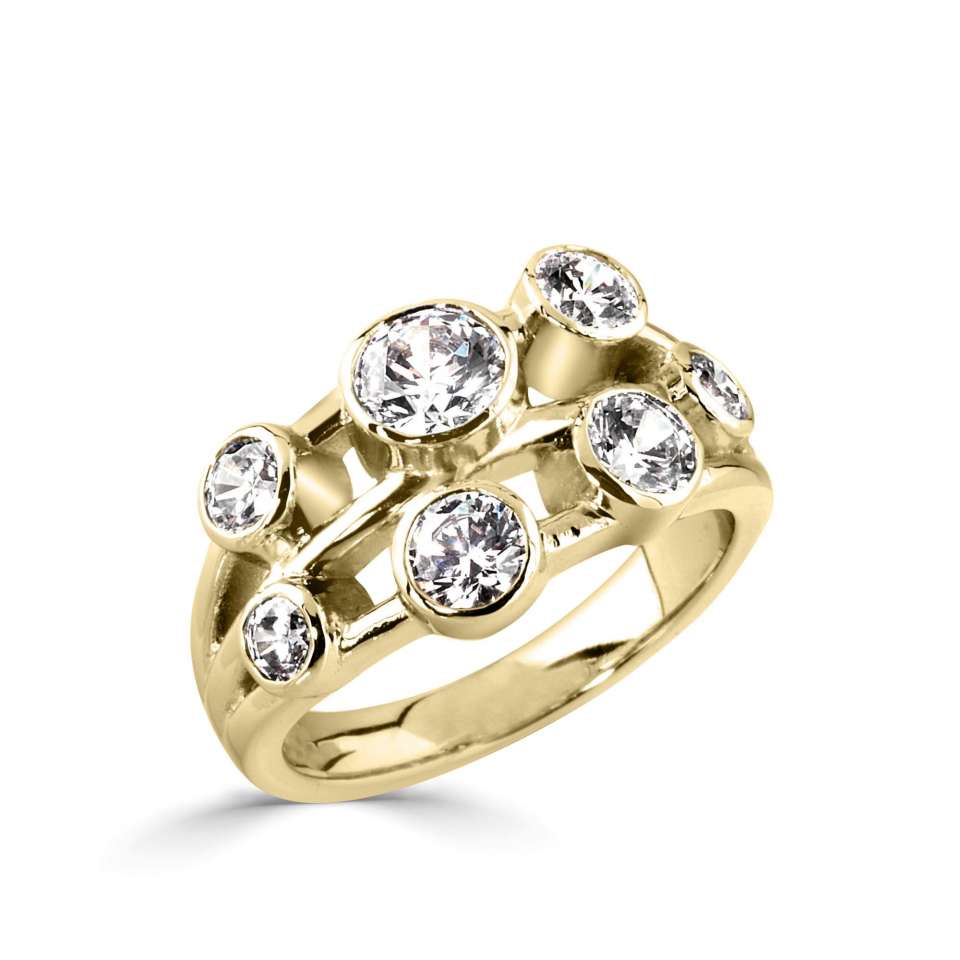 18ct yellow gold 1.00ct seven stone diamond bubble ring