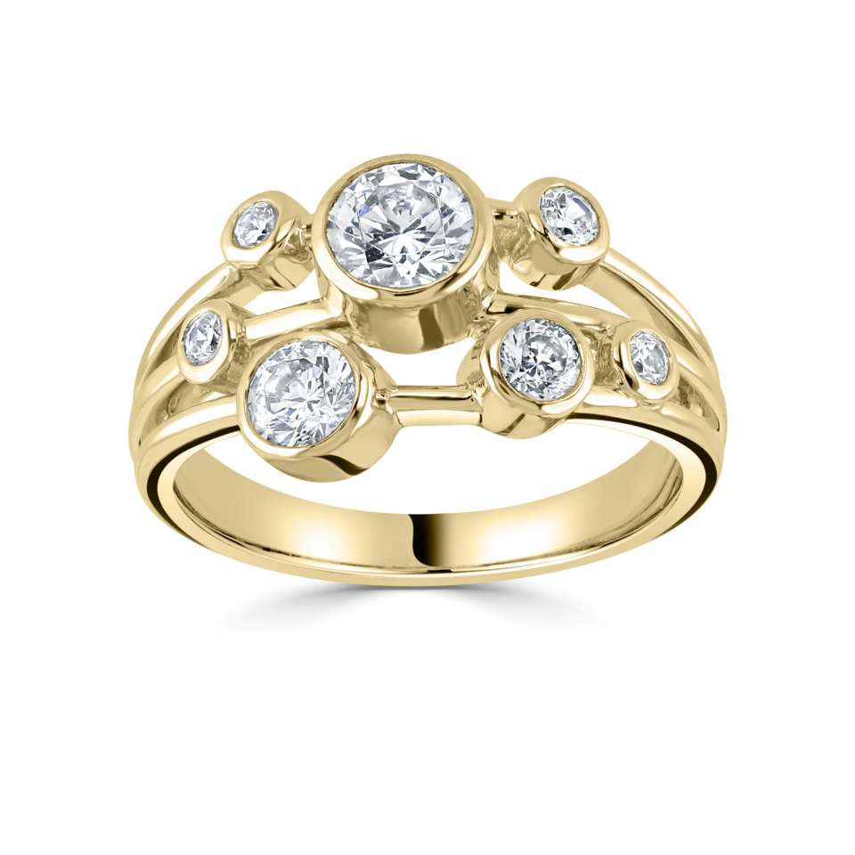 18ct Yellow Gold 1.00ct Seven Stone Diamond Bubble Ring