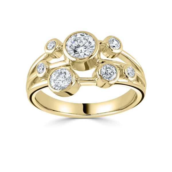 18ct yellow gold 1.00ct seven stone diamond bubble ring top view