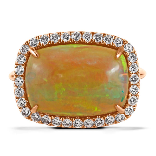 18ct Rose Gold 4.19ct Opal And 0.37ct Diamond Halo Ring