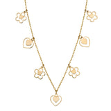 9ct yellow gold hearts and flowers charm necklace
