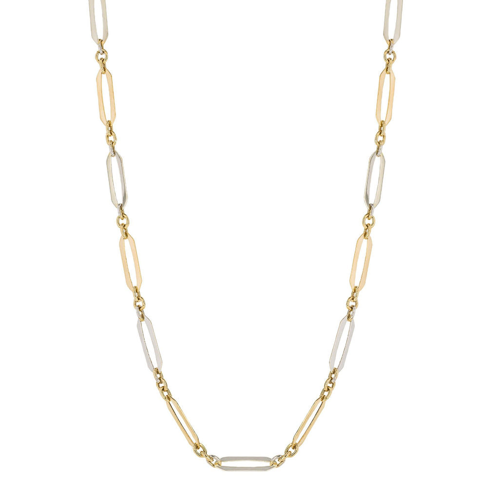 9ct Yellow And White Gold Elongated Link Necklace GN364