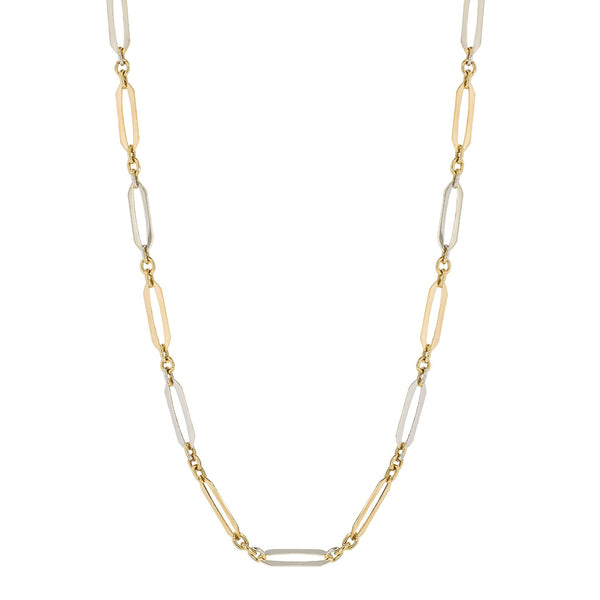 9ct yellow and white gold elongated link necklace
