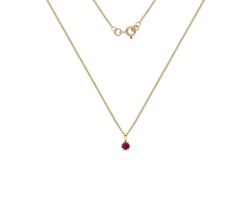 9ct Yellow Gold Ruby Claw Set Necklace