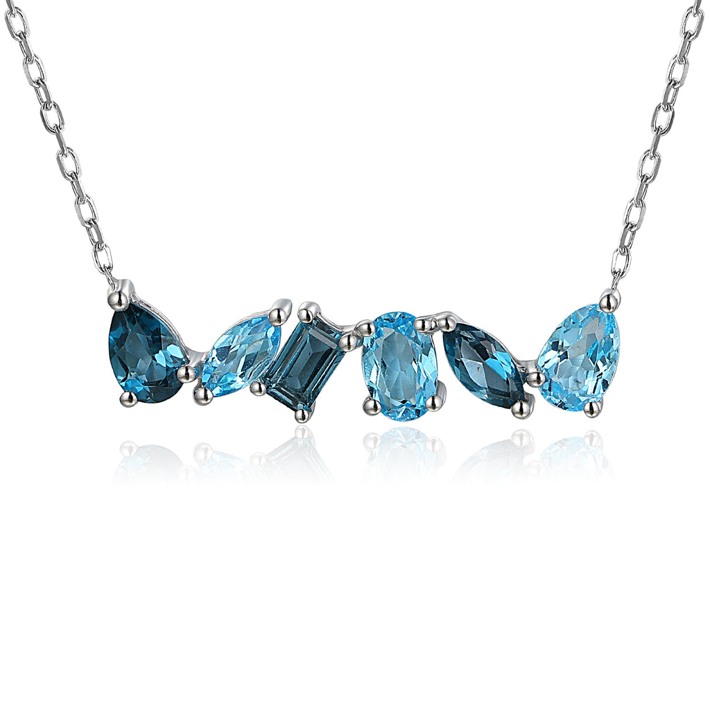 9ct White Gold 2.33ct Mixed Cut London Blue Topaz And Blue Topaz Necklace