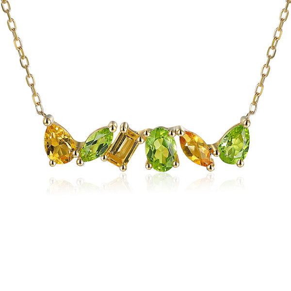 9ct yellow gold 2.00ct mixed cut peridot and citrine necklace