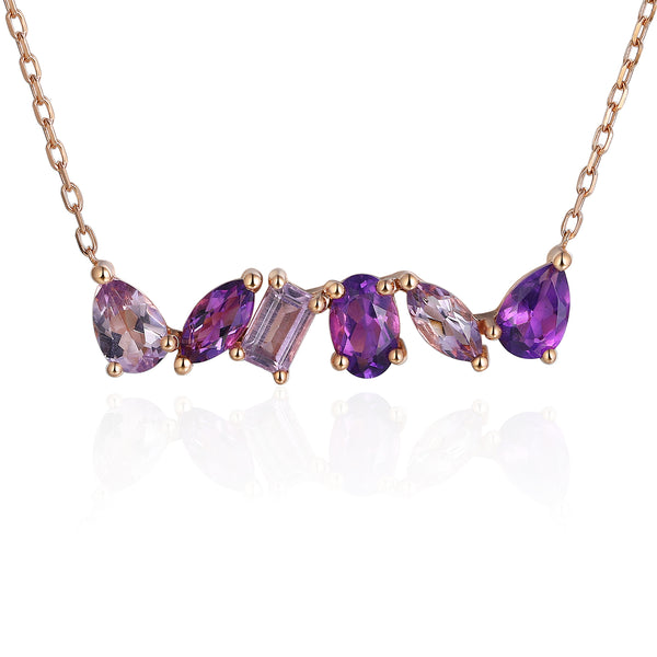 9ct rose gold 1.75ct mixed cut amethyst and pink amethyst necklace