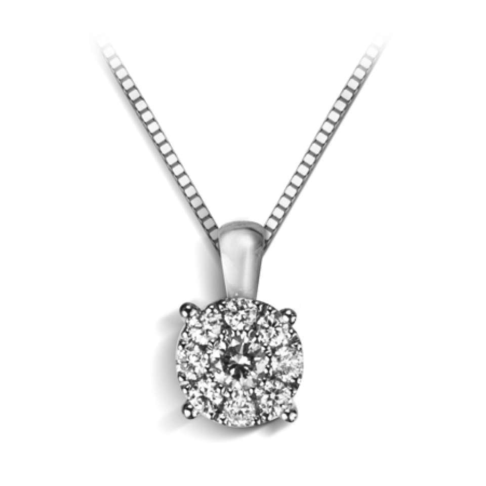 18ct white gold 0.12ct round brilliant cut diamond cluster pendant
