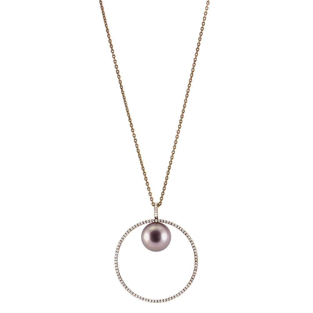 Schoeffel 18ct Rose Gold Pearl And 0.45ct Diamond Halo Necklace