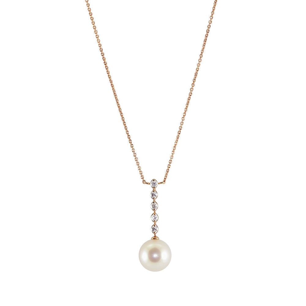 Schoeffel 18ct Rose Gold Pearl And 0.23ct Diamond Drop Necklace
