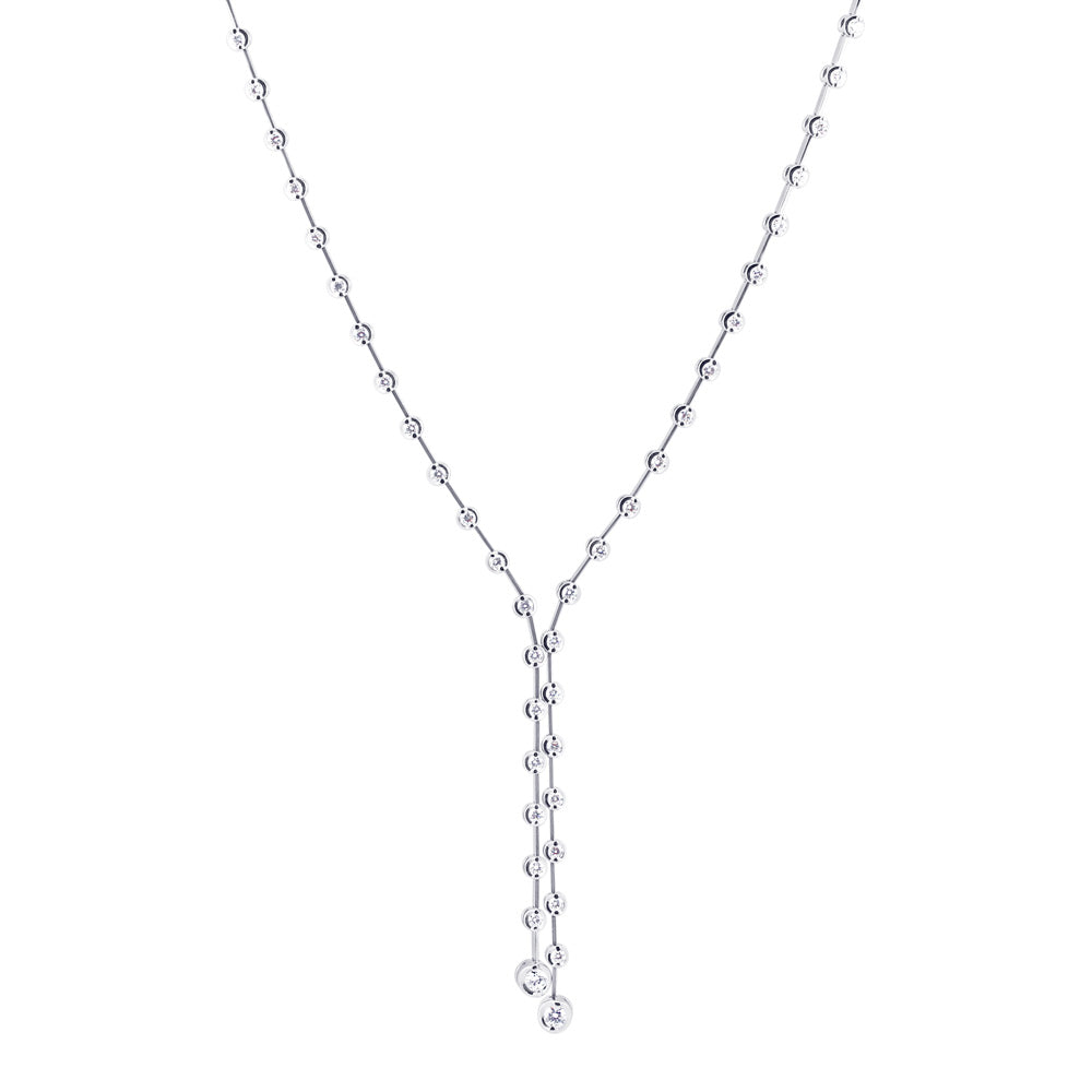 18ct White Gold 1.80ct Diamond Line Double Drop Necklace