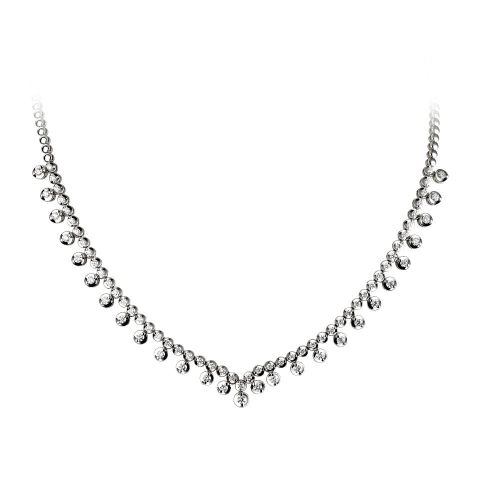 18ct White Gold 2.65ct Diamond Line Droplets Necklace