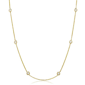 18ct yellow gold 1.54ct round brilliant cut diamond station necklace