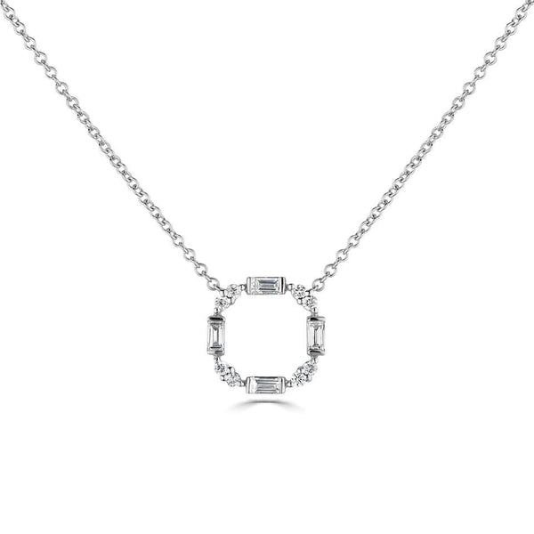 18ct white gold 0.36ct baguette and round brilliant cut diamond circle necklace