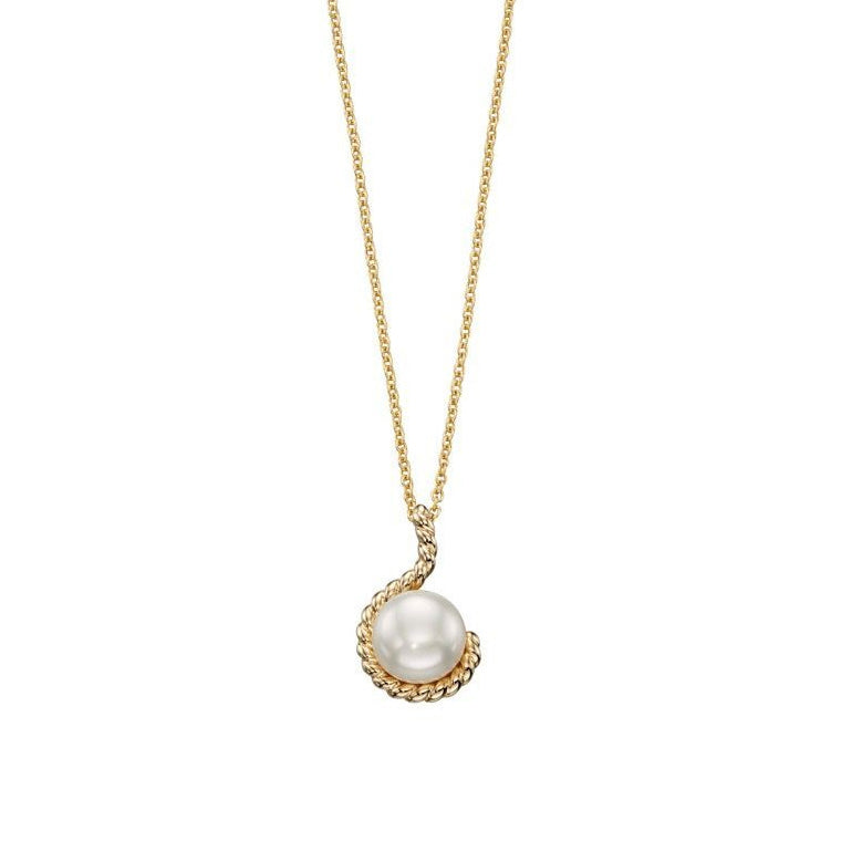 9ct Yellow Gold Rope Detailed Cultured Pearl Pendant GP2063W