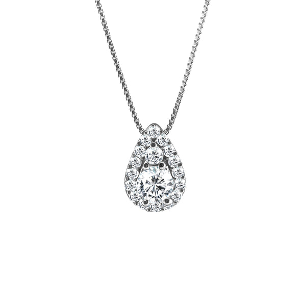 18ct White Gold 0.12ct Teardrop Halo Diamond Necklace