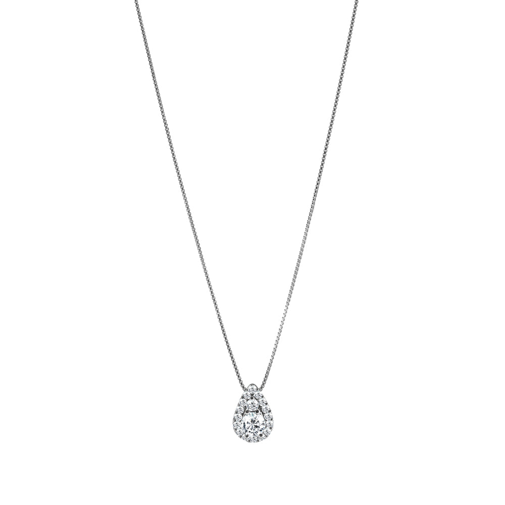 18ct White Gold 0.50ct Teardrop Halo Diamond Necklace
