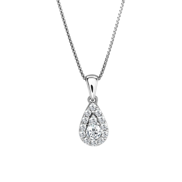 18ct White Gold Teardrop Halo 0.50ct Diamond Bail Pendant with Chain Closeup Shot