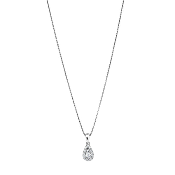 18ct White Gold Teardrop Halo 0.50ct Diamond Bail Pendant with Chain Main