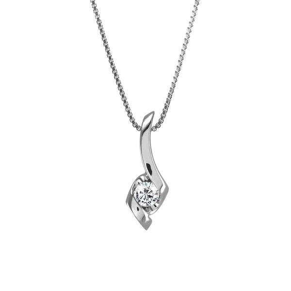 18ct White Gold Sirena 0.10ct Diamond Pendant with Chain Closeup Shot