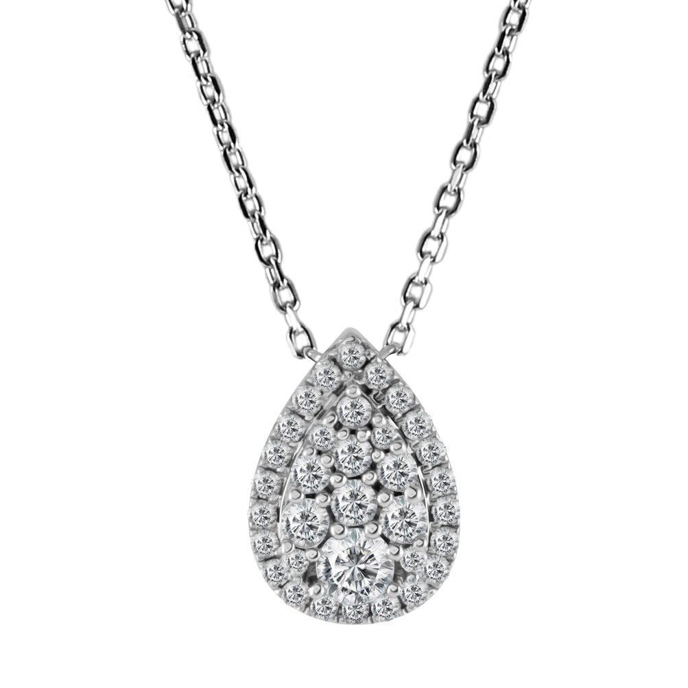 18ct White Gold 0.25ct Diamond Teardrop Pendant with Chain Closeup