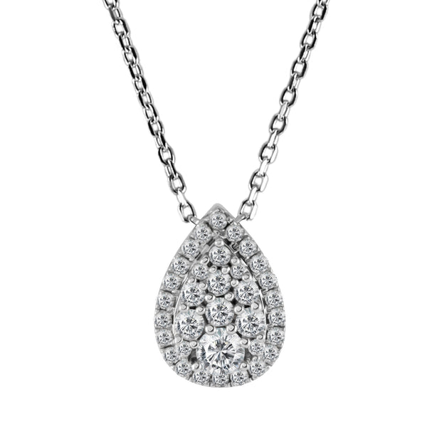 18ct White Gold 0.25ct Diamond Teardrop Pendant with Chain Closeup