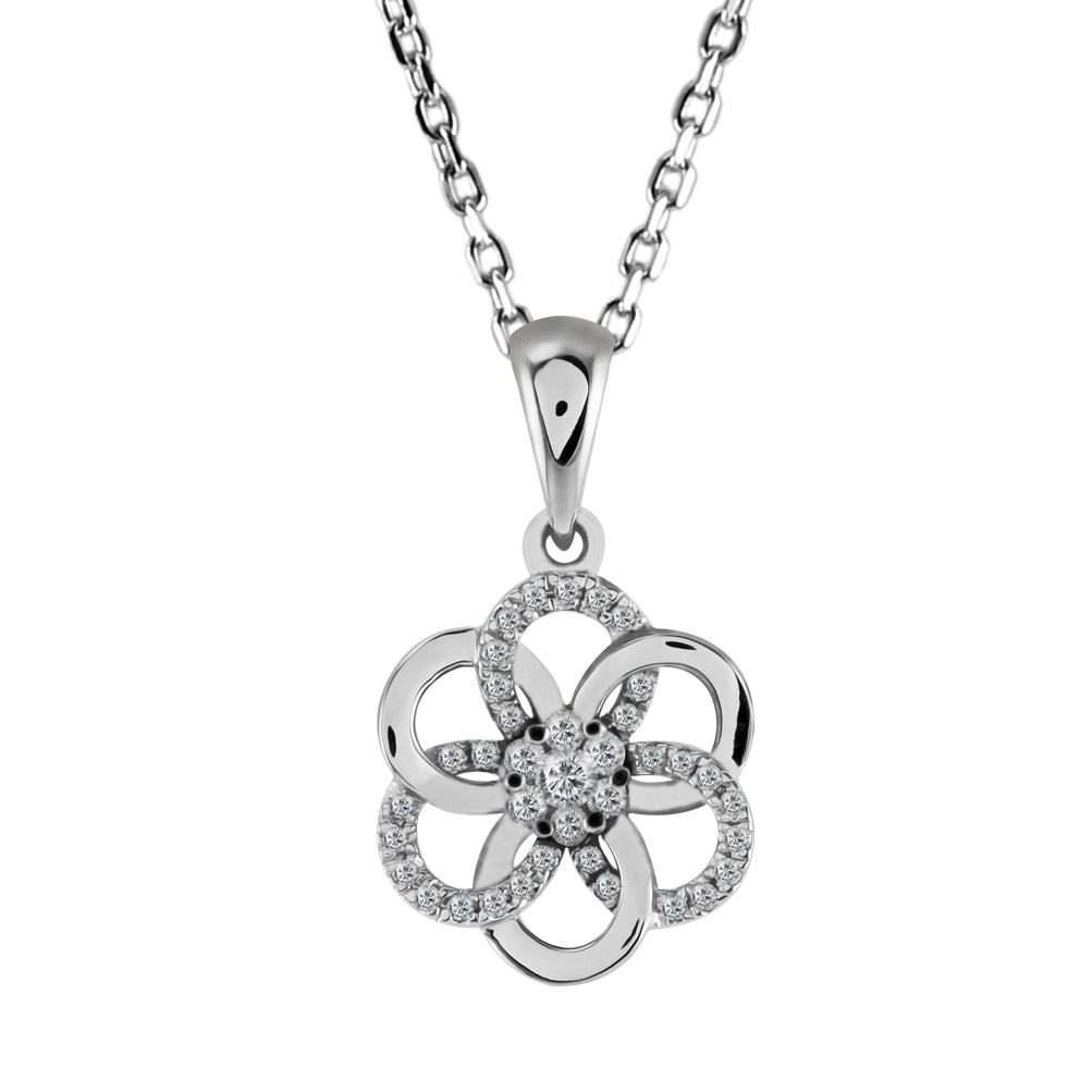 18ct White Gold 0.10ct Diamond Daisy Flower Pendant with Chain Closeup