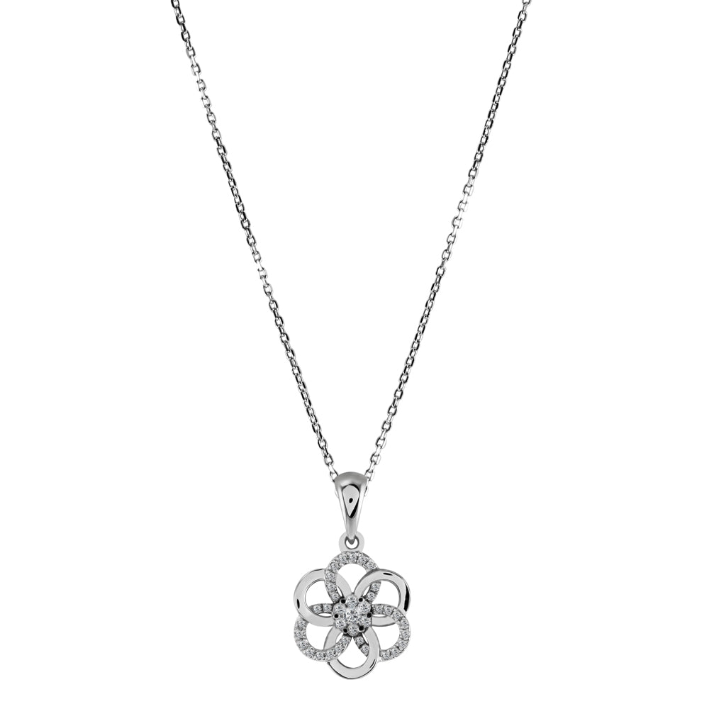 18ct White Gold 0.10ct Diamond Flower Necklace