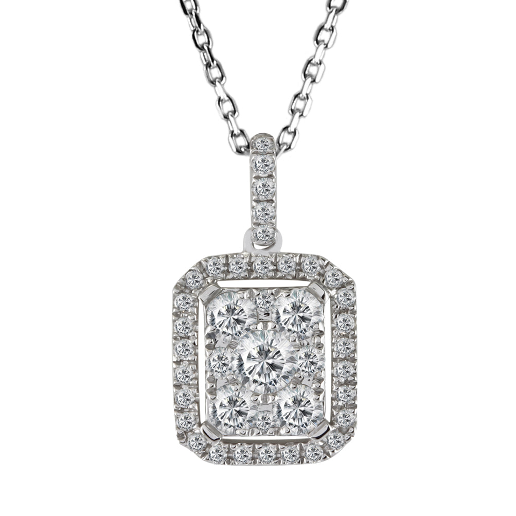 18ct White Gold 0.65ct Diamond Rectangle Halo Necklace