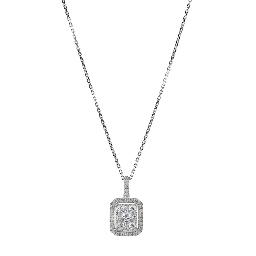 18ct White Gold 0.60ct Diamond Rectangle Cluster Pendant with Chain Main