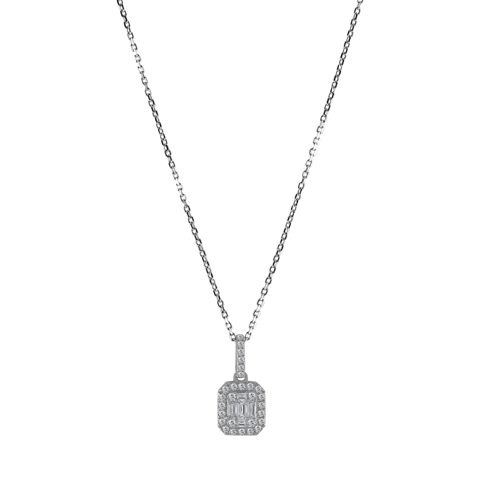 18ct White Gold 0.33ct Diamond Rectangle Cluster Pendant with Chain Main
