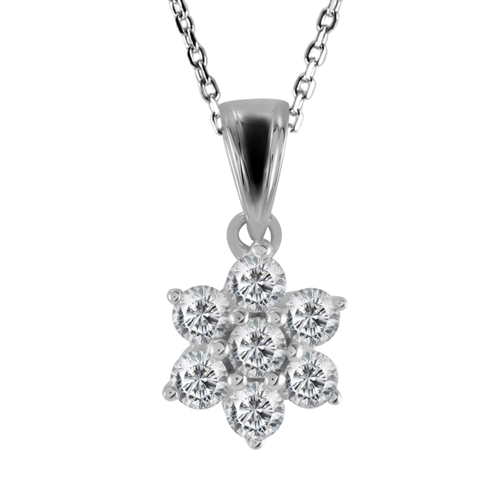18ct White Gold 0.50ct Diamond Flower Cluster Pendant with Chain Closeup