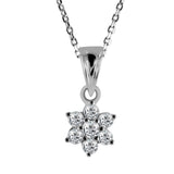 18ct White Gold 0.25ct Diamond Flower Cluster Pendant with Chain Closeup