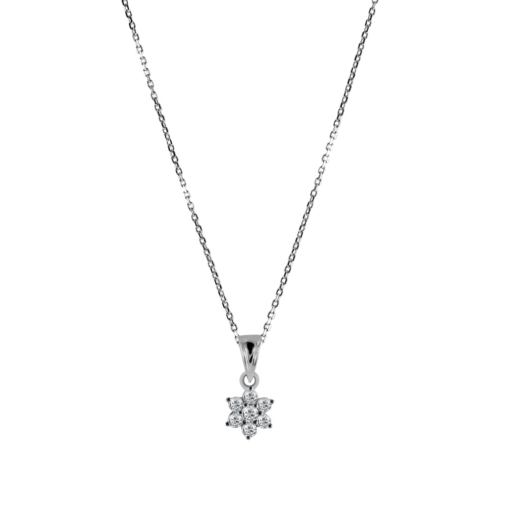 18ct White Gold 0.25ct Diamond Flower Cluster Pendant with Chain Main