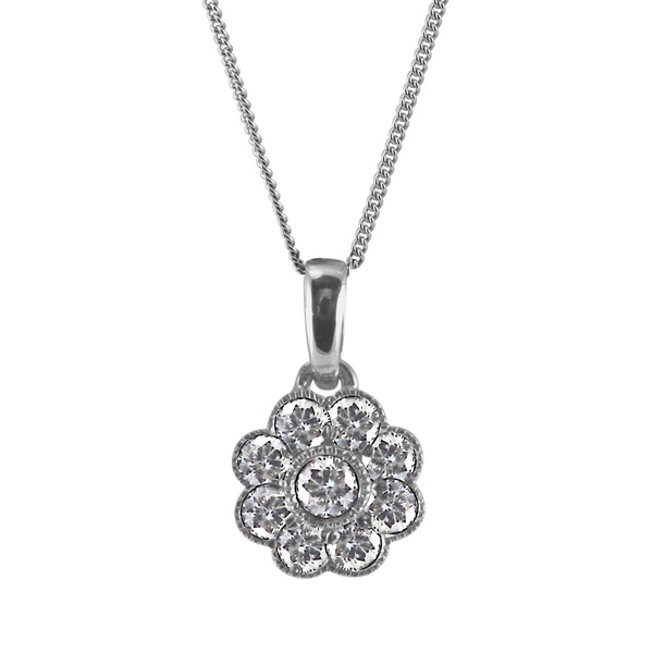 18ct White Gold 0.22ct Diamond Flower Cluster Necklace