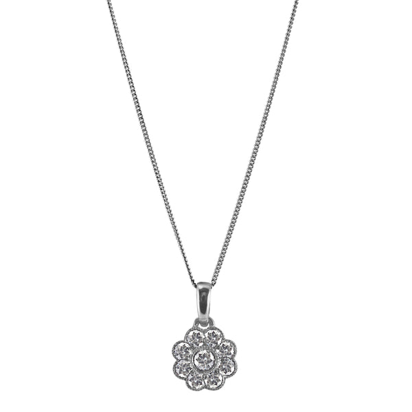18ct White Gold 0.22ct Diamond Flower Cluster Necklace