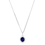 18ct White Gold 0.65ct Oval Sapphire and 0.10ct Diamond Halo Necklace
