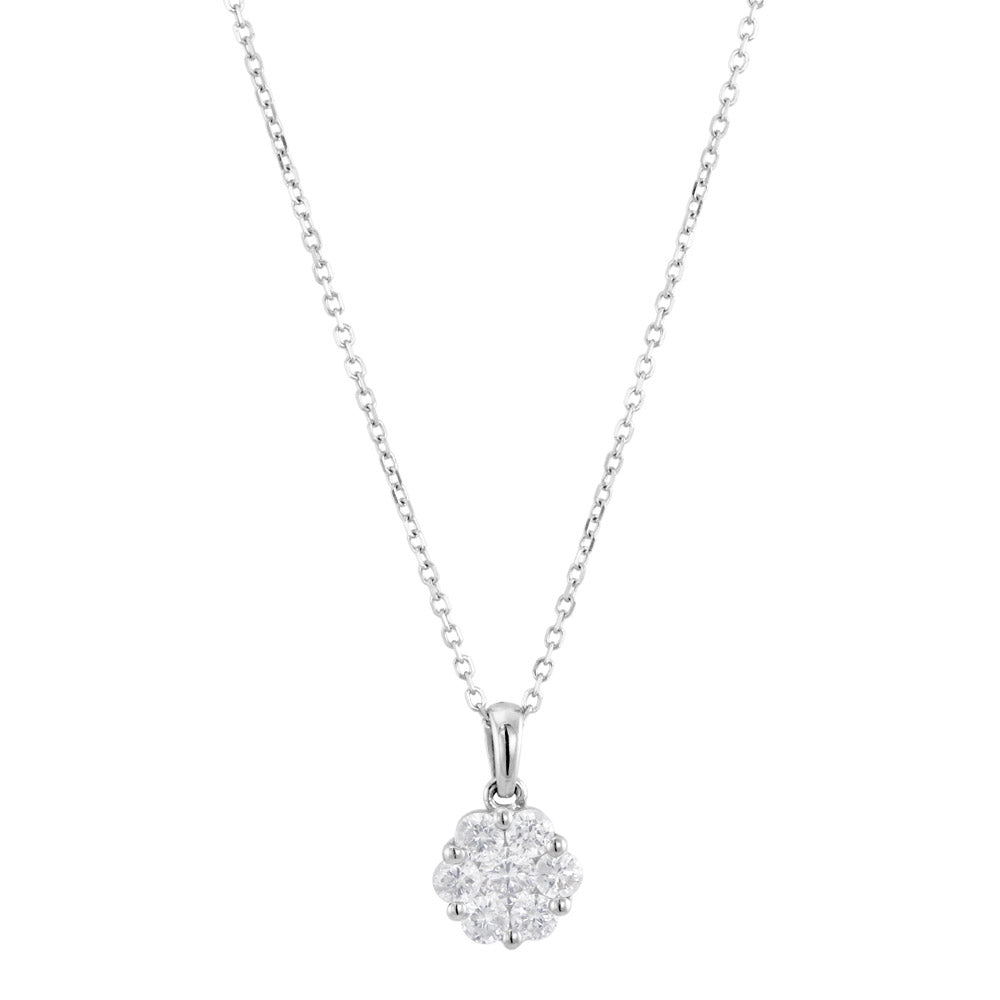 18ct White Gold 0.47ct Round Brilliant Cut Diamond Flower Necklace