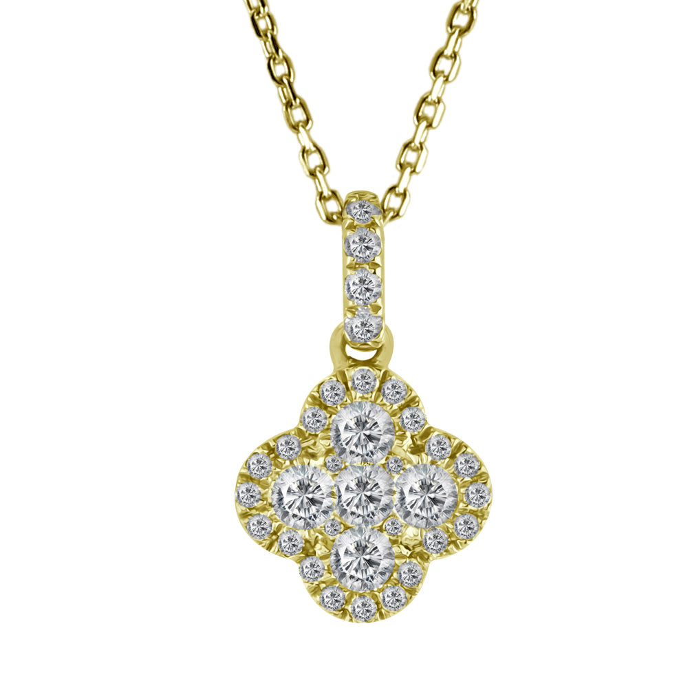 18ct Yellow Gold 0.30ct Diamond Fancy Cluster Pendant with Chain Closeup
