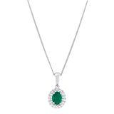 18ct White Gold Oval 0.40ct Emerald And 0.10ct Diamond Necklace