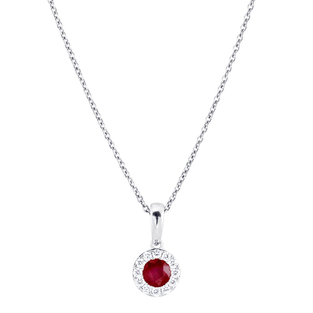 18ct White Gold 0.40ct Ruby And 0.13ct Diamond Halo Pendant
