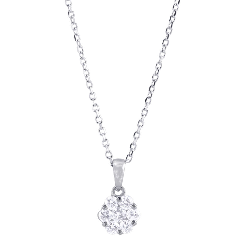 18ct White Gold 0.25ct Diamond Flower Round Cluster Necklace