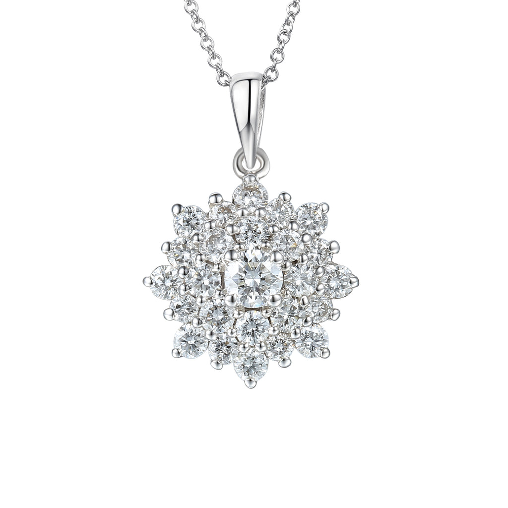 18ct White Gold 0.56ct Round Brilliant Cut Diamond Cluster Flower Necklace