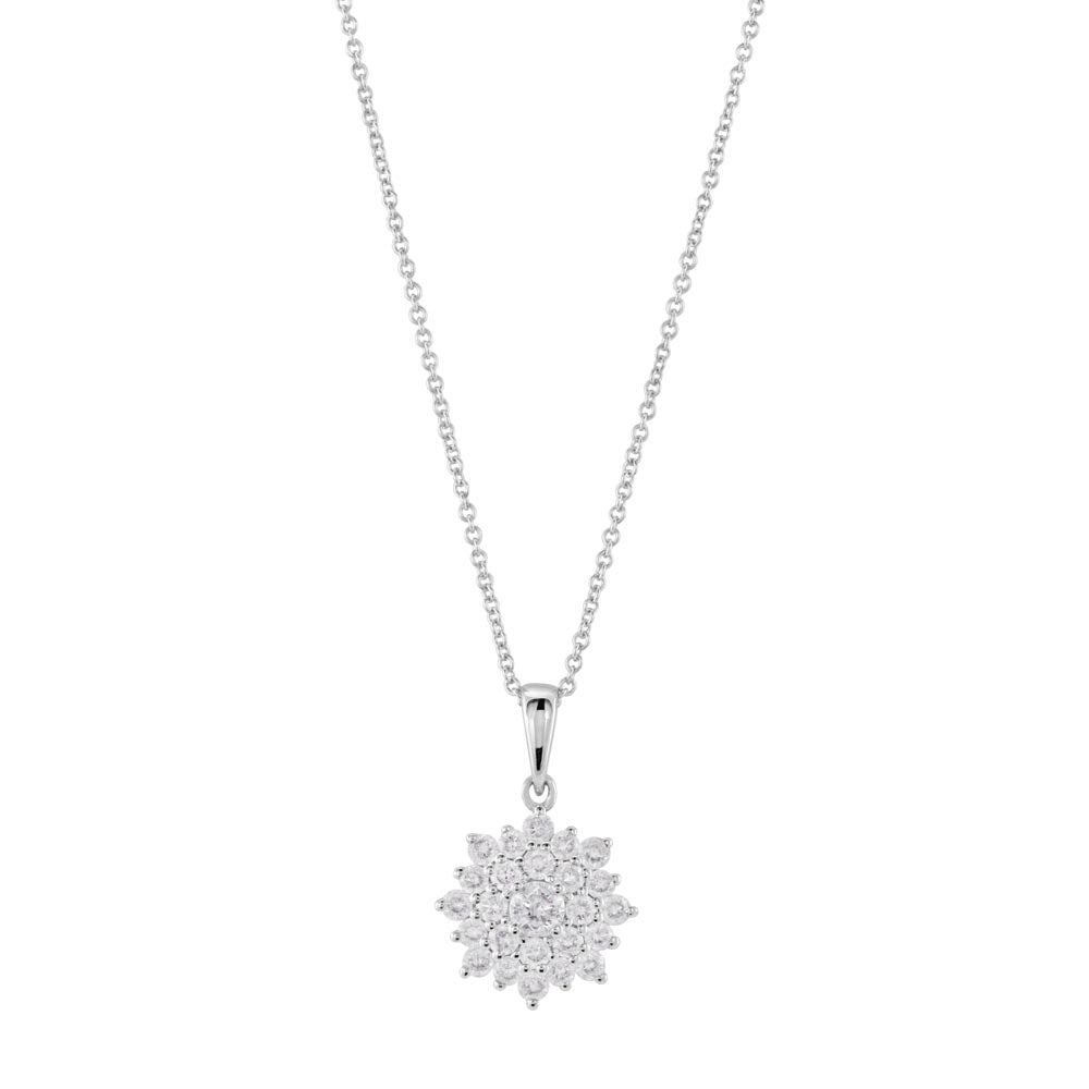 18ct white gold 0.56ct round brilliant cut diamond cluster flower necklace