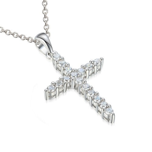 18ct White Gold 0.25ct Round Brilliant Cut Diamond Cross Necklace
