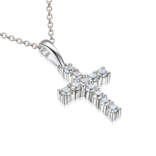 18ct White Gold 0.26ct Round Brilliant Cut Diamond Cross Necklace